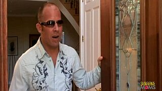 A knock at the door leads to rough assfucking and cowgirl riding with fake tits