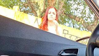 Risky handjob for that street slut.