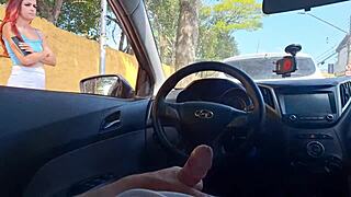 Risky handjob for that street slut.