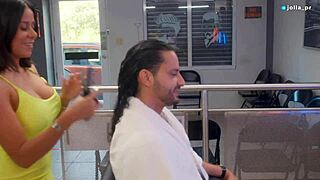 slutty latina stylist seduces her favorite client and fucks him during his hair cut