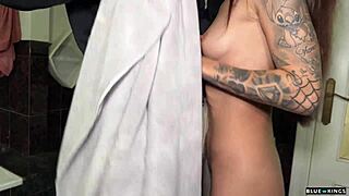 She Tricks Him for Towel, Fucks with Friends in Living Room Creampie