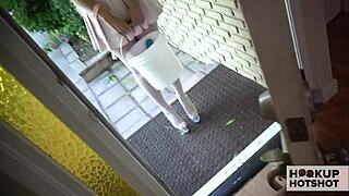 Tit-heavy blonde Amber Alena gags it messy during deepthroat