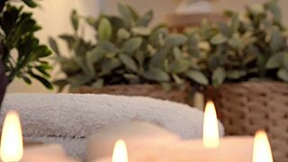 sensual massage with oiled tits and cum