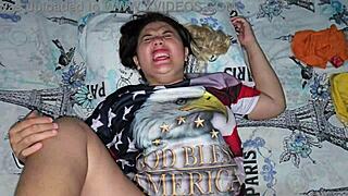 latina blonde fills herself with cum from my big cock