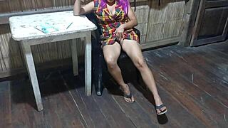 Sexy stepmom dresses as worker and touches her vagina and tits at home