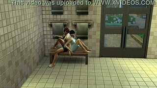SIMS CHARACTERS FUCK HARD IN THE GYM SAUNA WITH PUBLIC EXPOSURE AND INTENSE PUSSY ACTION