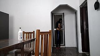 Perverted Stepfather Jerks Off Watching Her In Bathroom