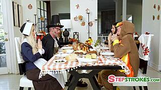 Family thanksgiving leads to orgasmic 4some fucking before food