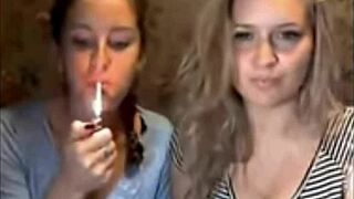 Girls on cam smoking cigarettes and chatting