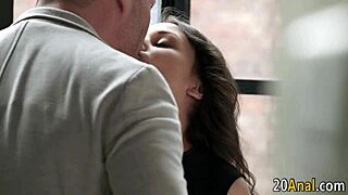 brunette european babe has anal with handjob