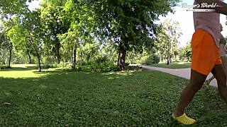 Busty woman enjoys threesome sex backstage with gaping and orgasms