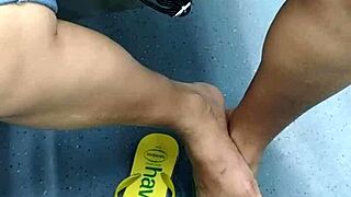 Candid Brazilian girl does shoeplay with flip flops I watch hidden