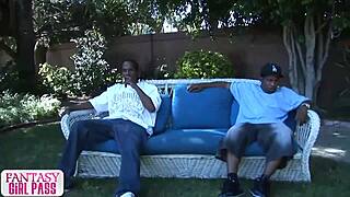 Hey, check out skyy black in this fantasy threesome, enjoying two big monster cocks with her shaved ass and tits