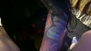 Wife in lingerie gives tattooed blowjob