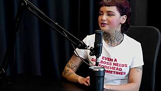 annie clementine gets nervous about anal during tattoo in outdoor orgy, exposing herself in sheer red