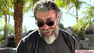 I, petite shaved latina teen, gets face fucked by old man outdoors with deepthroat. and licking small tits