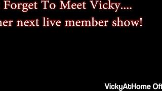 Blonde Vicky Vette inserts crystal dildo into her ass.