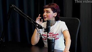 annie clementine gets nervous about anal during tattoo in outdoor orgy, exposing herself in sheer red