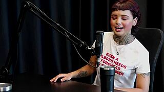 annie clementine gets nervous about anal during tattoo in outdoor orgy, exposing herself in sheer red