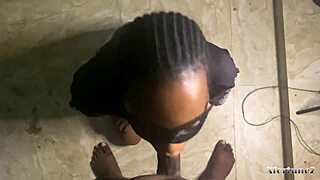 Petite young ebony roommate in dorm sucks skinny black cock dry with detailed technique