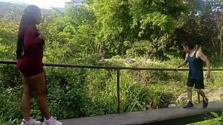 Beautiful latina tourist enjoys outdoor sex in the woods