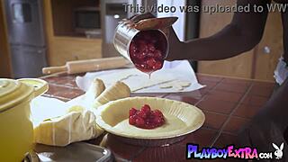 glamorous ebony teen strips while cooking
