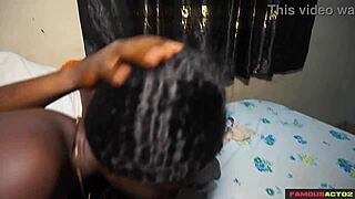 nigerian pornstar olamay gives blow job while bent over, screaming with pleasure