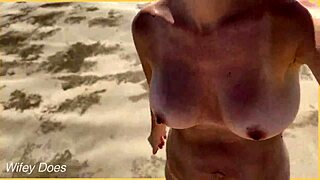 wife walks nude on public beach