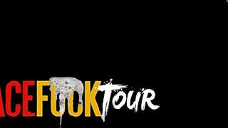 cute brunette babe opens mouth for sloppy monster cock suck