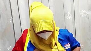 i masturbate with dildo in cosplay, feeling the hairy beaver and tits intensely before work