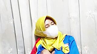 i masturbate with dildo in cosplay, feeling the hairy beaver and tits intensely before work