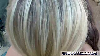 Blonde teen gives blowjob then invites smith to interracial threesome