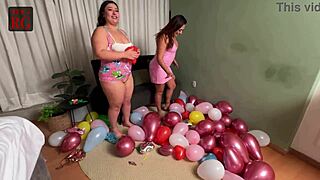 Playing and popping balloons with hot Agatha Ludovino