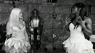 Intense threesome lesbians in fairy costumes devour each other's pussies