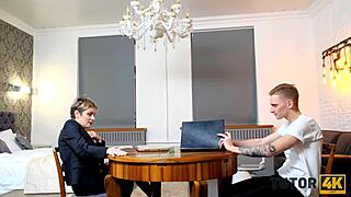 Tutor4k short hair russian mature teacher has missionary affair with hairy beaver disciple.