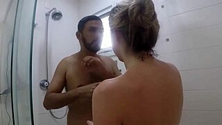 Taking that monster cock in the bathroom shower