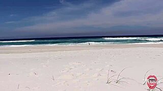 skinny african teen with small tits and short hair performs deepthroat blowjob on the beach, cumshot witnessed by bathers