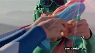 sexy rangers having orgasm while sharing dick