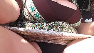 in the truck, she shows off her pussy with close-up groping of tits and boobs