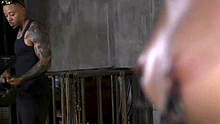 ebony hottie drooling in rough bondage tied up as slave submission bdsm