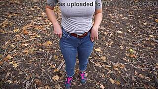 Milf Teases Big Cameltoe in Tight Jeans Outdoors