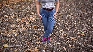 Milf Teases Big Cameltoe in Tight Jeans Outdoors