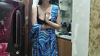 indian stepmom watches and enters her stepsons kitchen to check on him