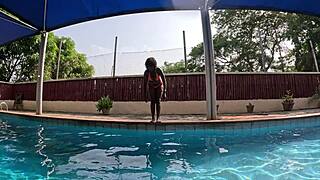 fun at the pool where flower gets her pussy eaten