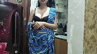 indian stepmom watches and enters her stepsons kitchen to check on him