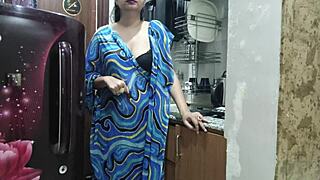 indian stepmom watches and enters her stepsons kitchen to check on him