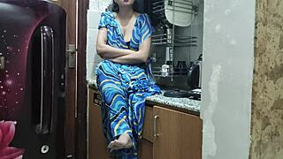 indian stepmom watches and enters her stepsons kitchen to check on him