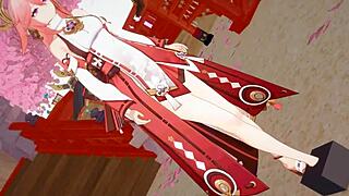 yae miko gives tall huge feet footjob in casual chat