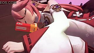 yae miko gives tall huge feet footjob in casual chat