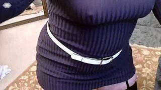 Teasing dirty-mouthed Dawnskye in fishnets and heels before mirrors